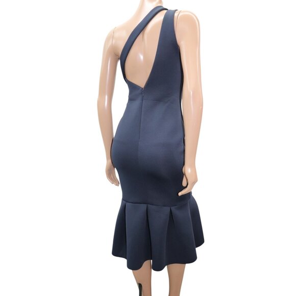 ASOS One Shoulder Cutout Trumpet Midi Dress Neoprene Navy Blue 6 - Picture 6 of 10